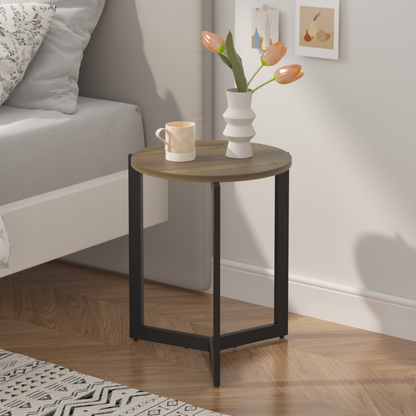 Round Metal Frame Side Table Brown Finish