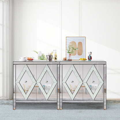 Mirrored Storage Cabinet with Diamond Frame Detailing