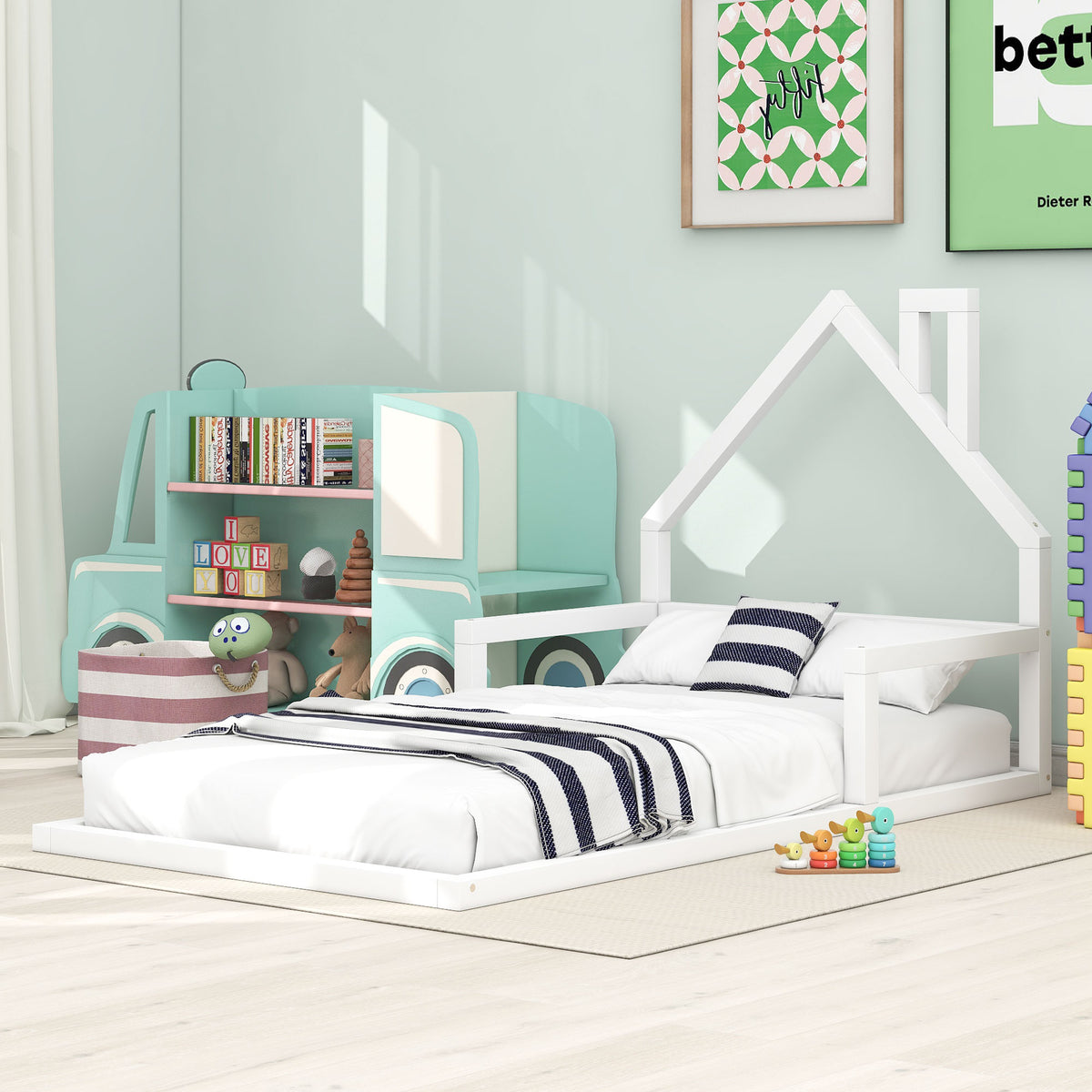 Twin Platform Bed with House Frame White