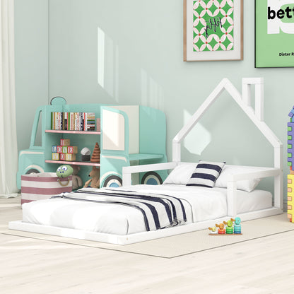 Twin Platform Bed with House Frame White
