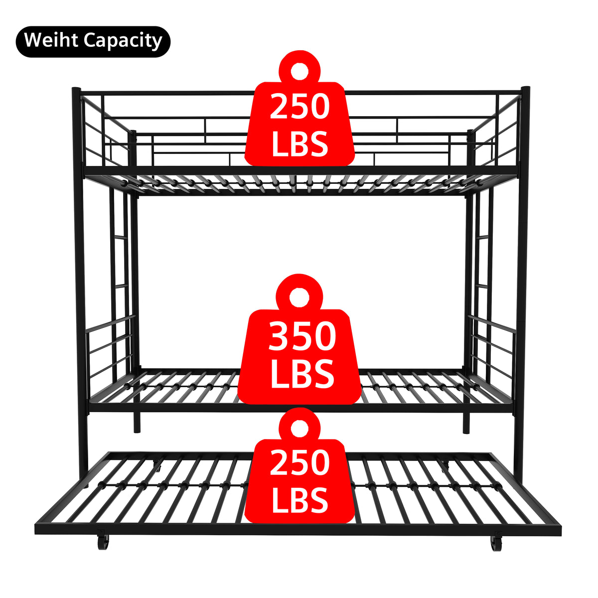 Twin Bunk Bed with Trundle Reinforced Frame