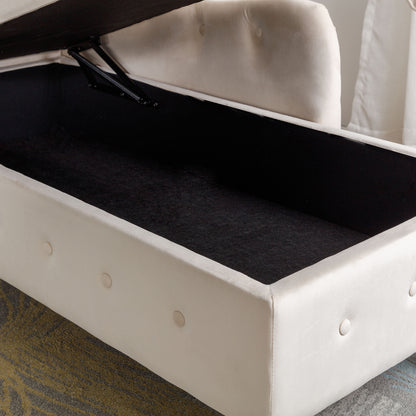 Beige Chaise Lounge with Storage and Pillow
