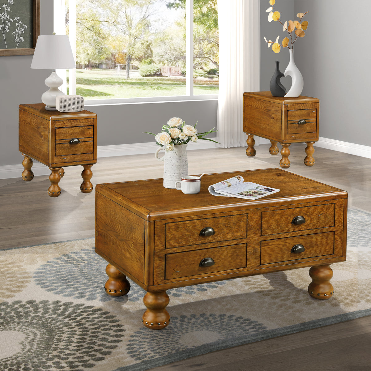 Antique Brown Wood End Table