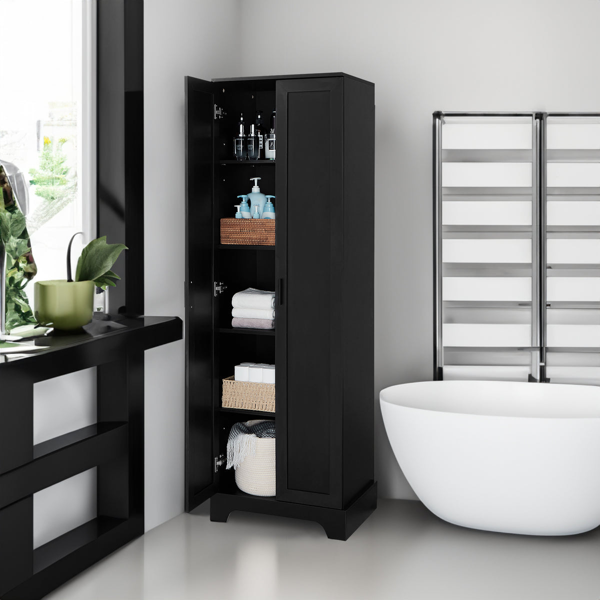 Black Storage Cabinet with Adjustable Shelf MDF Board