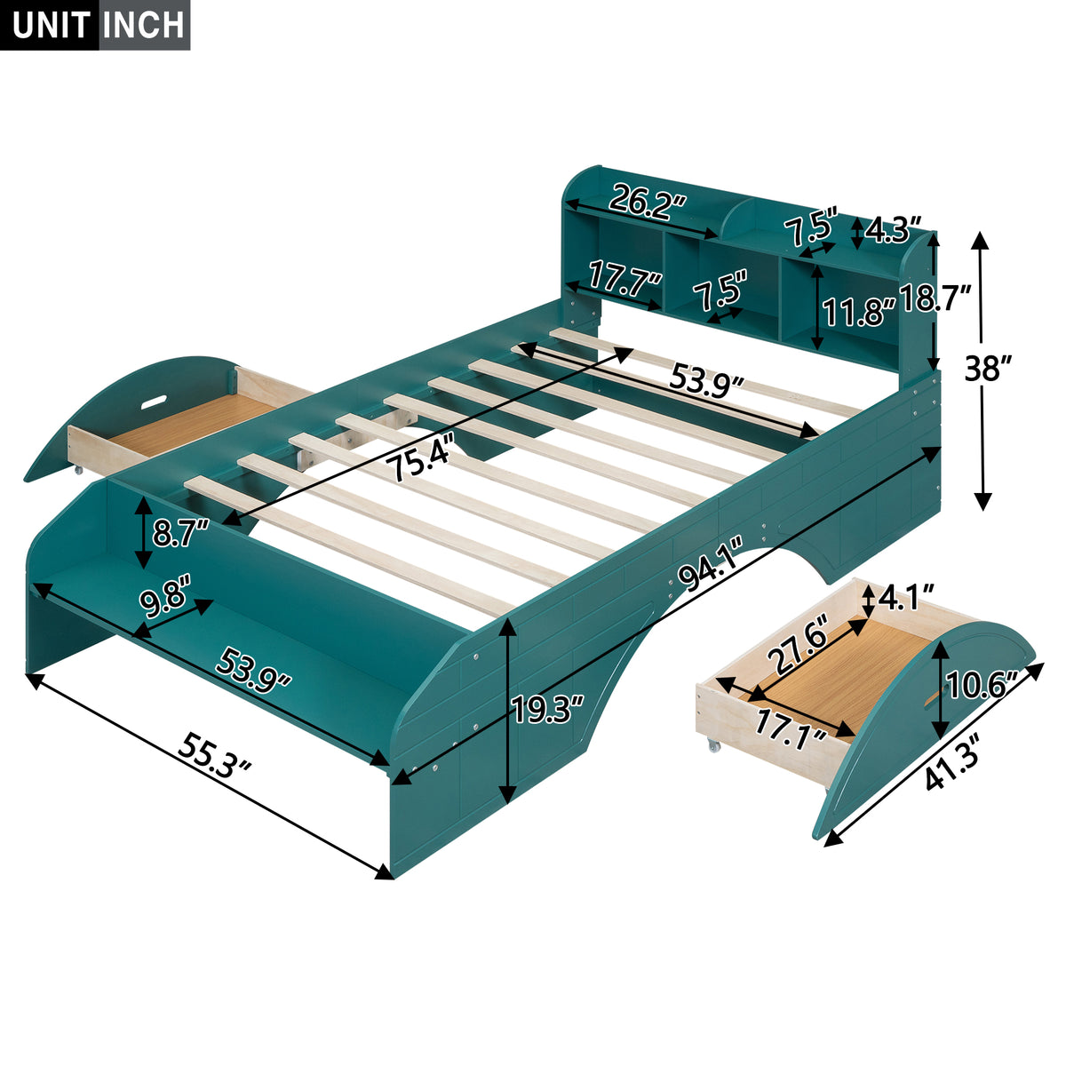 Full Platform Bed with Headboard Dark Green