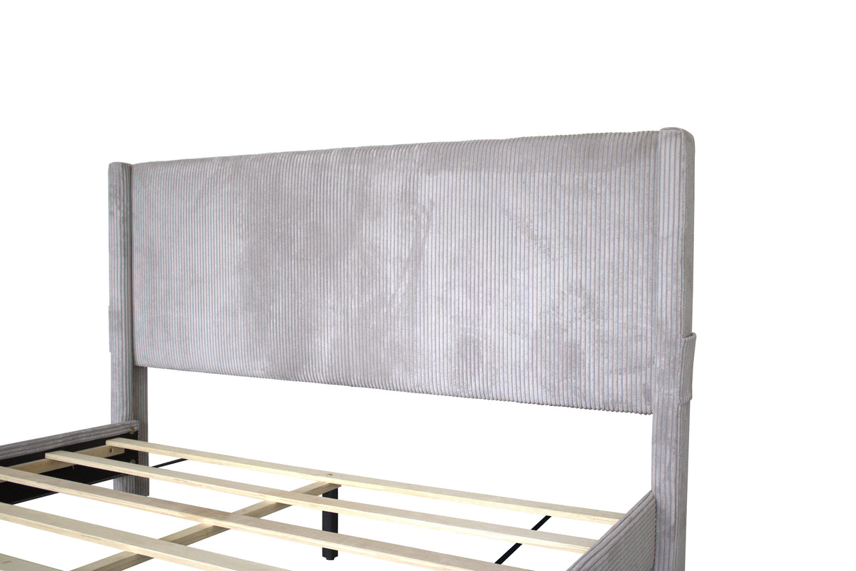 Velvet Queen Bed with Drawers Gray