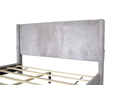 Velvet Queen Bed with Drawers Gray
