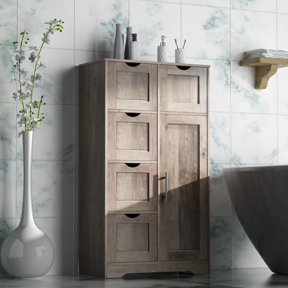 Tall Bathroom Cabinet – Grey Wood