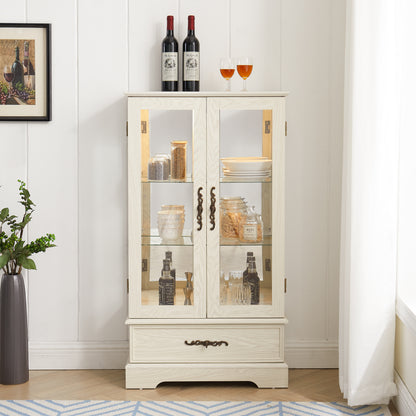Light Oak Display Cabinet with Glass Doors and Drawer