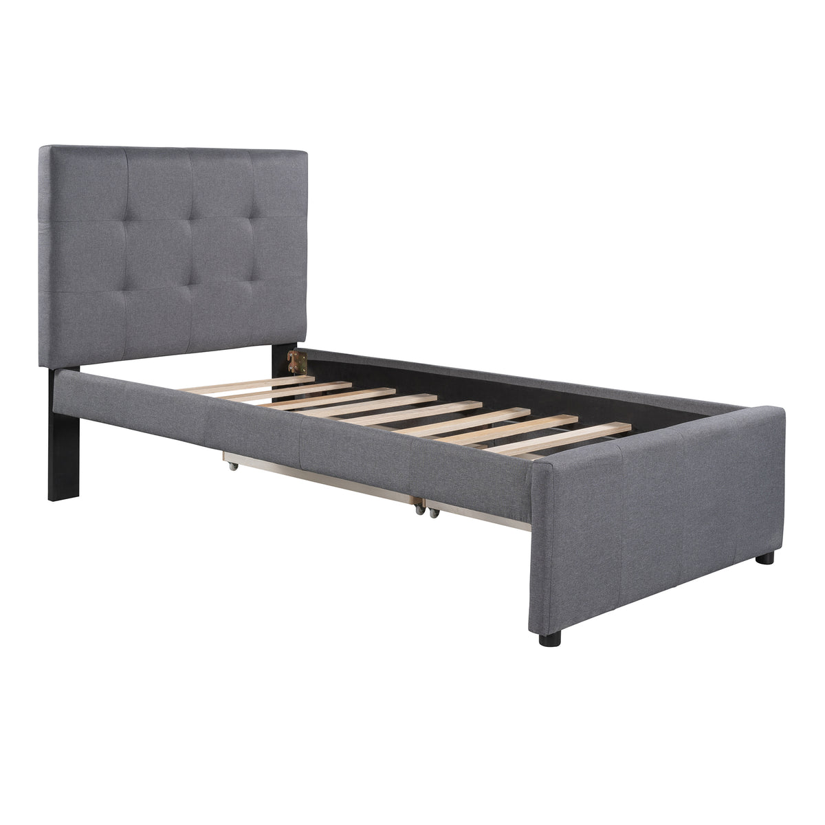 Linen Platform Bed with Headboard Twin