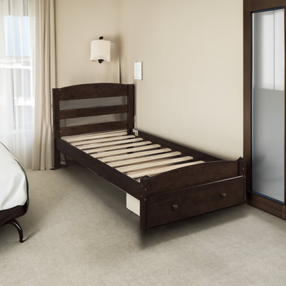 Espresso Twin Platform Bed with Storage Drawer