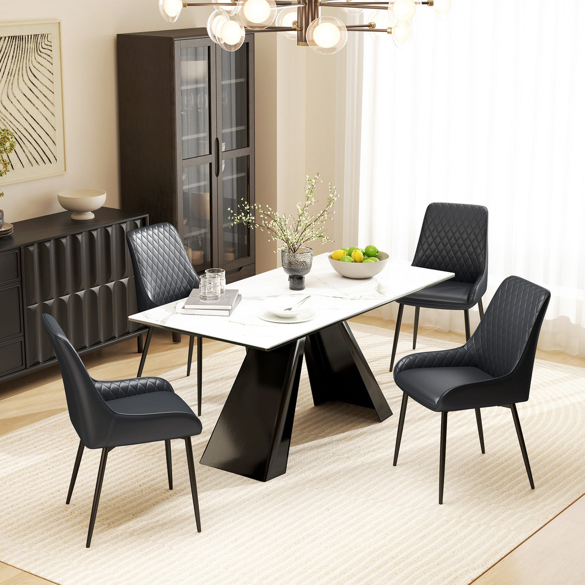 Blake Modern Dining Chairs with Diamond Tufting and Steel Legs Set of 2-Black