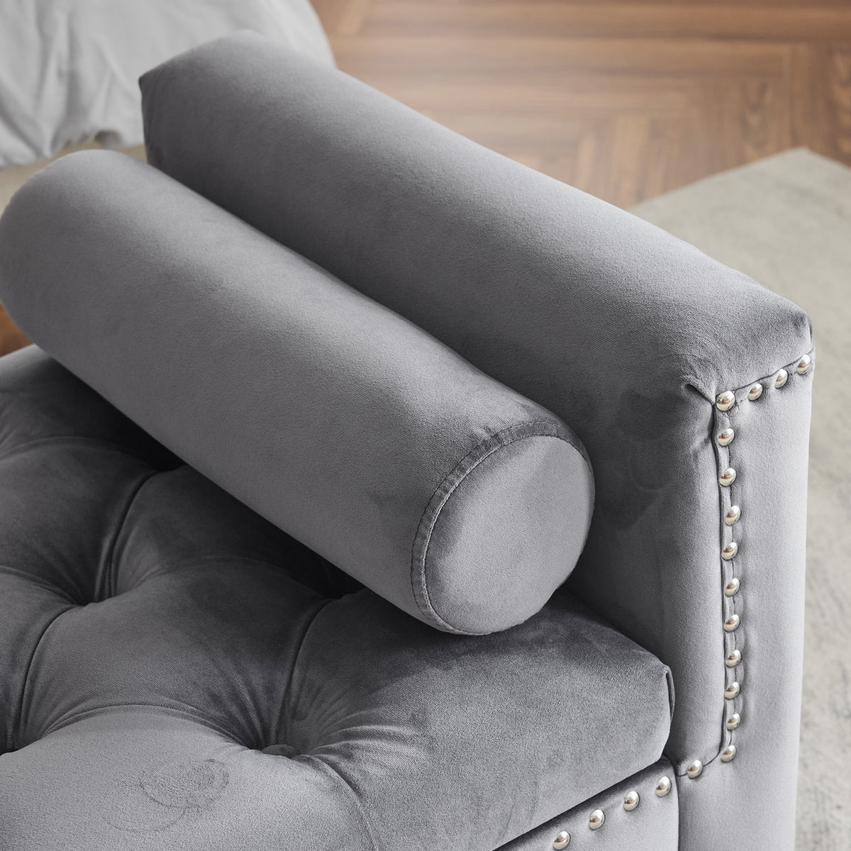 Velvet Storage Bench with Nailhead Trim Gray