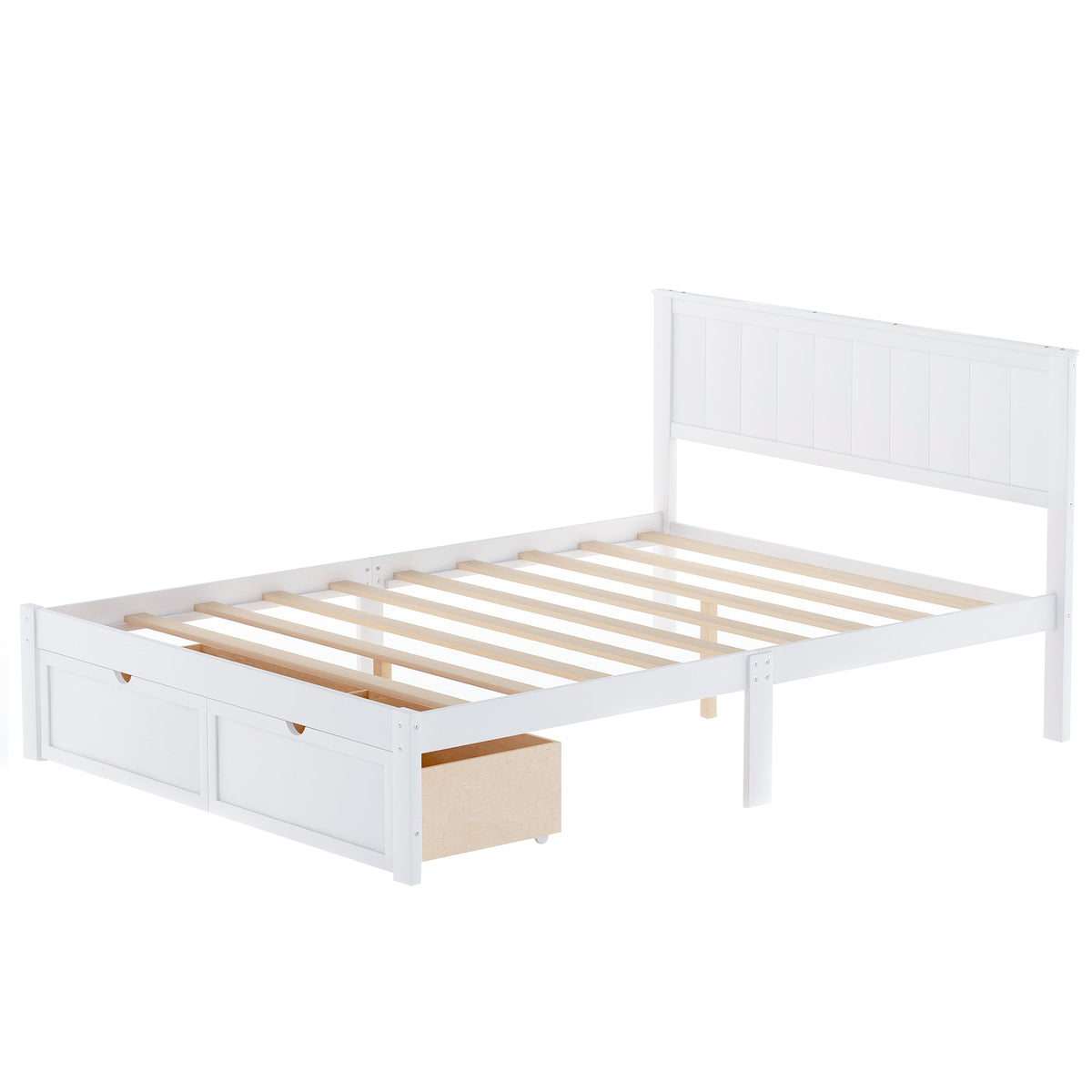 Full Platform Bed with Drawers White