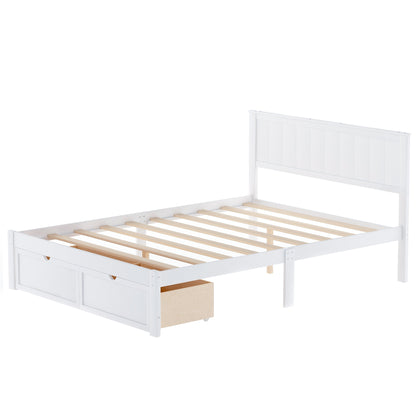 Full Platform Bed with Drawers White