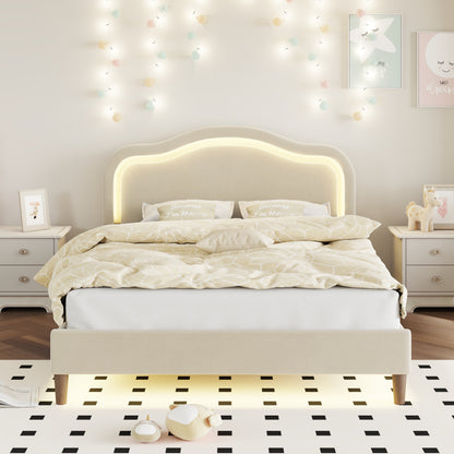 Beige Velvet LED Bed Frame