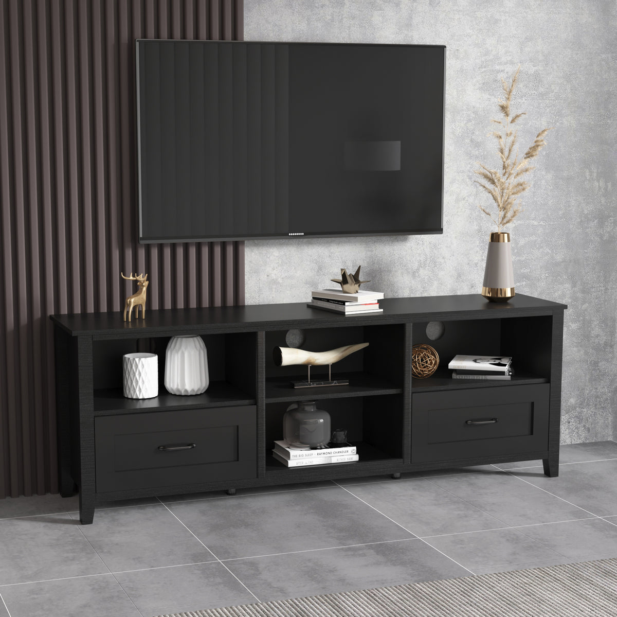 70" Modern Media Console with Storage Compartments