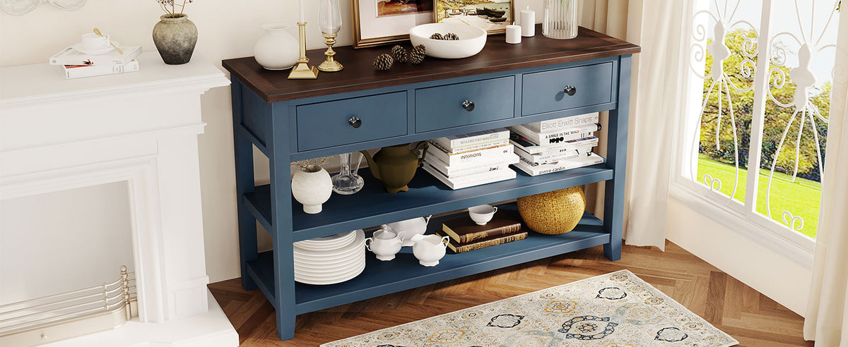 Retro Console Table with Shelves Navy Espresso