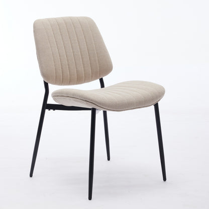 Beige 2-Piece Linen Dining Chair Set – Modern Retro Bentwood Back with Metal Legs