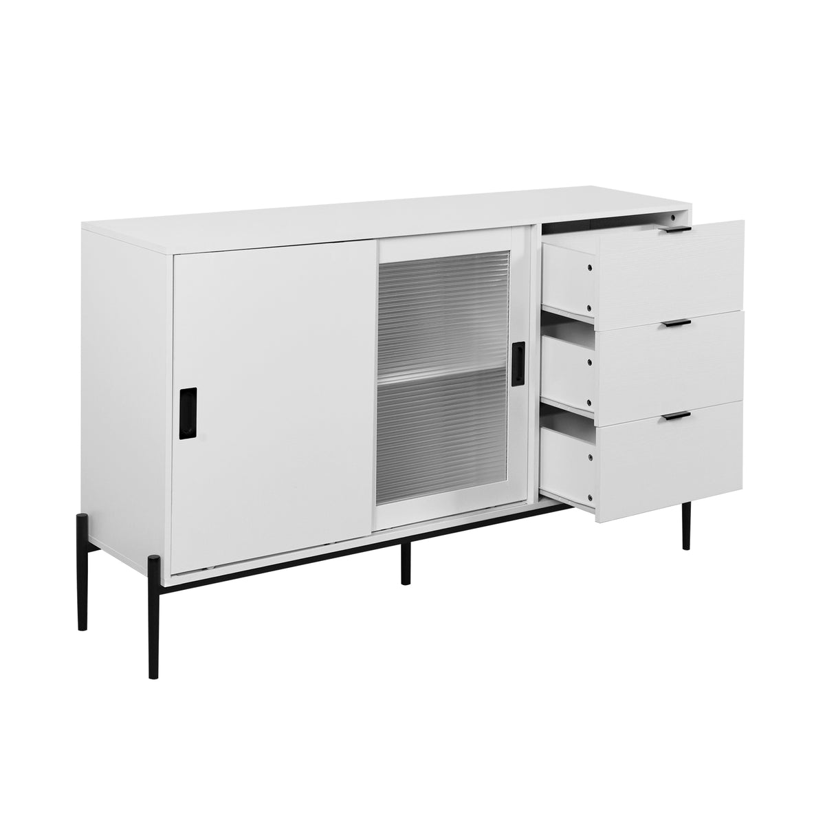 Modern White Console Cabinet with Sliding Doors
