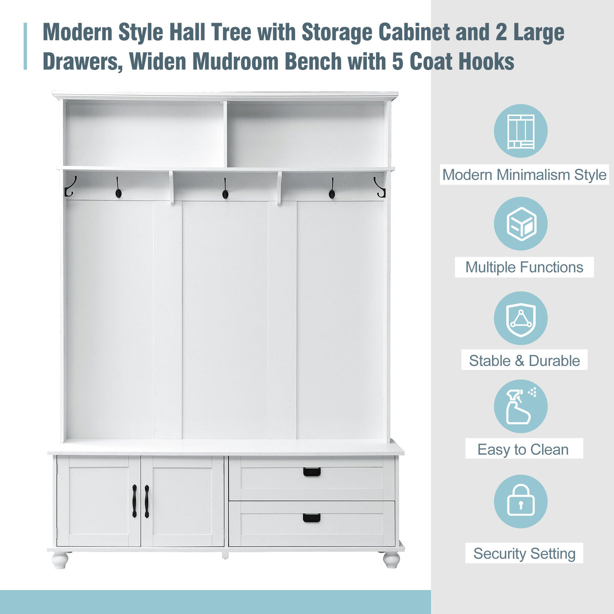 Modern Hall Tree with Drawers White