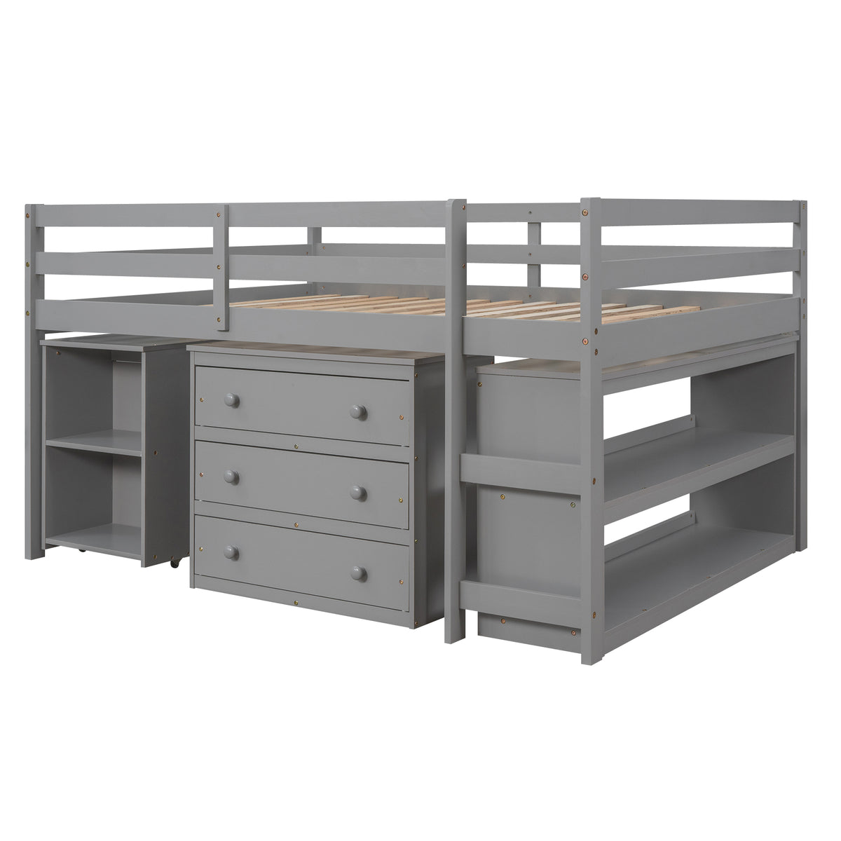 Full Loft Bed with Rolling Desk White
