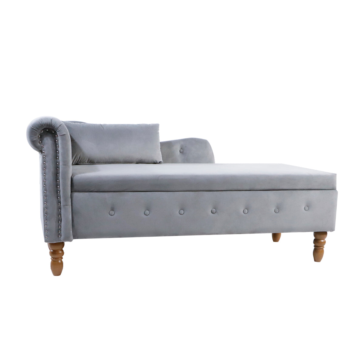 Grey Velvet Lounge Chaise – Modern Roll Arm