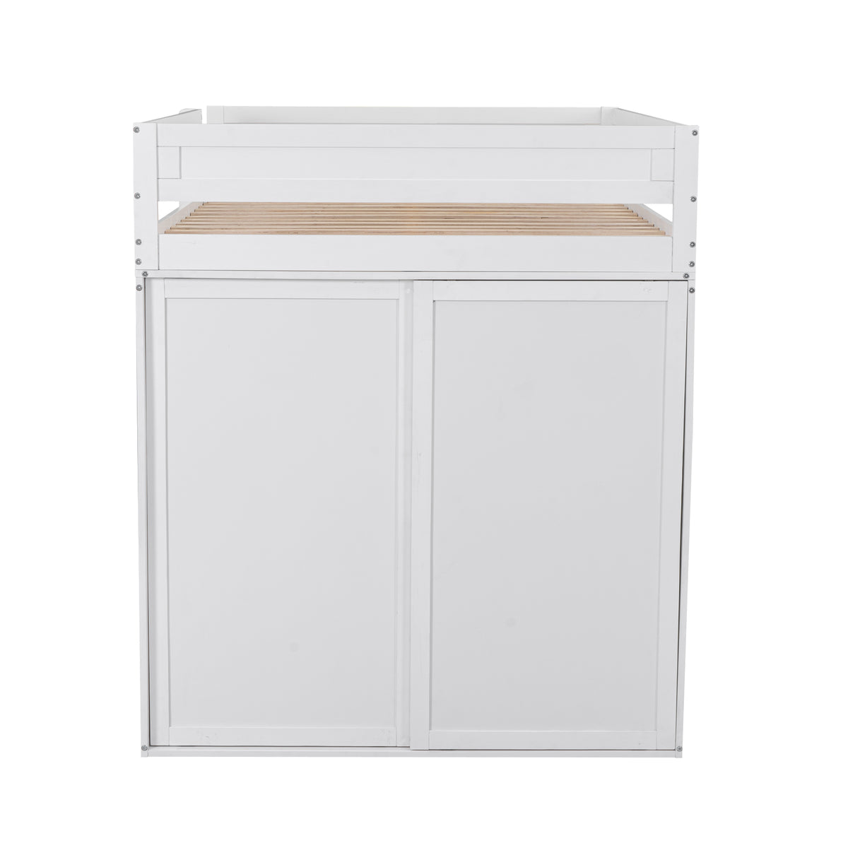 Full-Size Loft Bed with Wardrobe and Drawers White