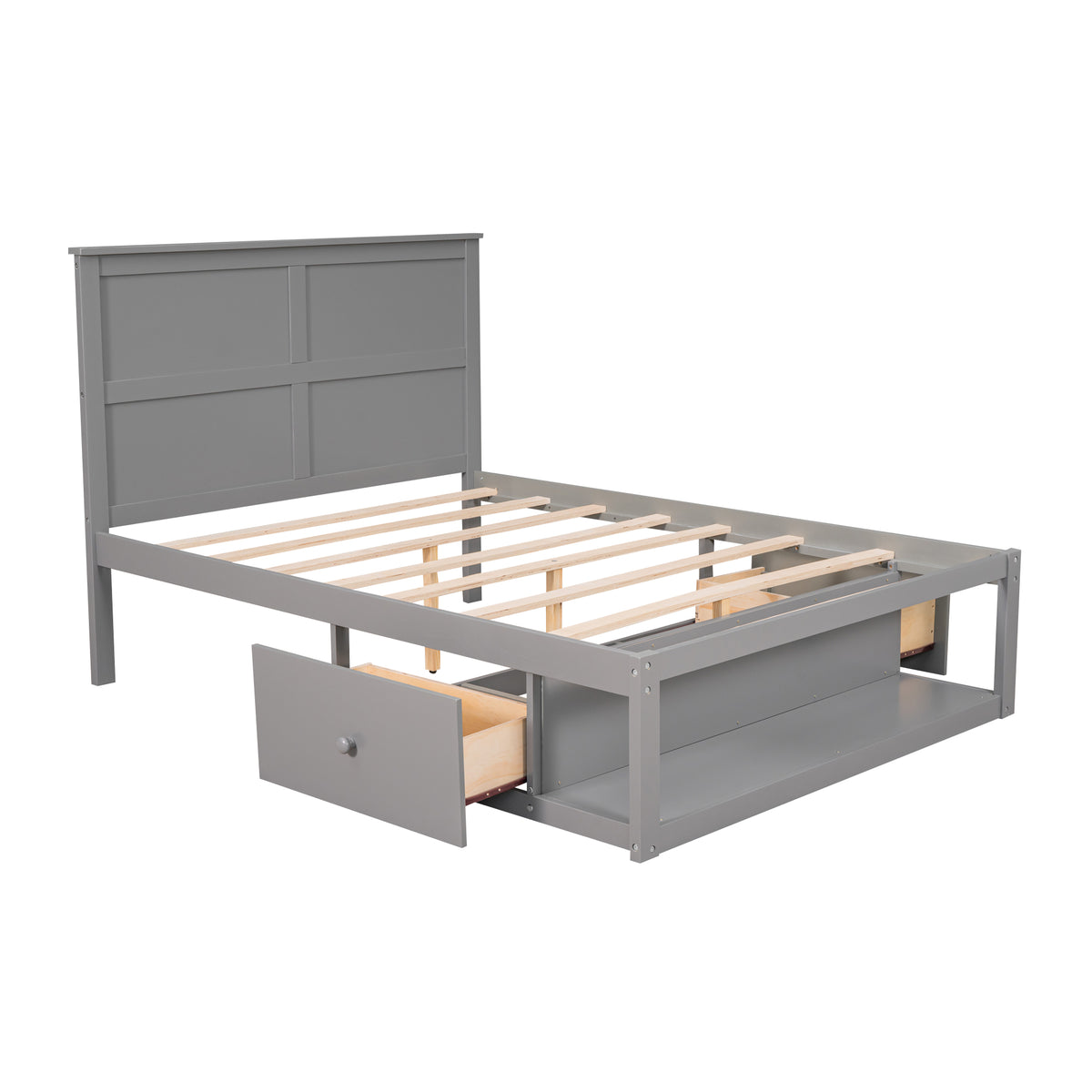 Full Platform Bed with Drawers – Gray Finish