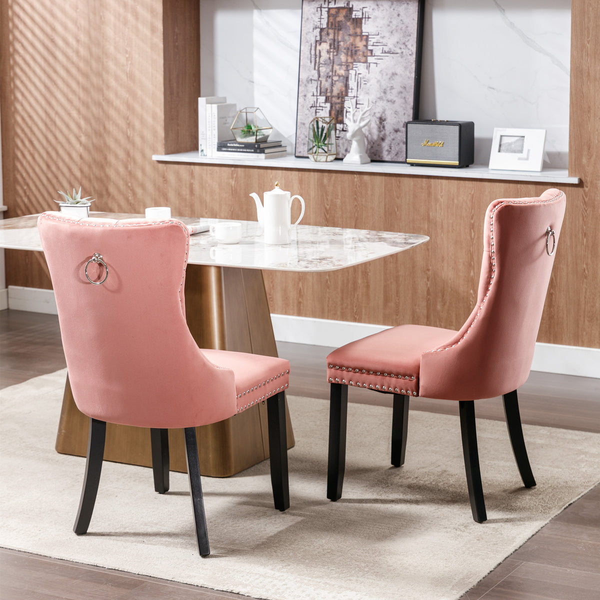 Nikki Tufted Linen Dining Chair Set (2 pcs) – Pink
