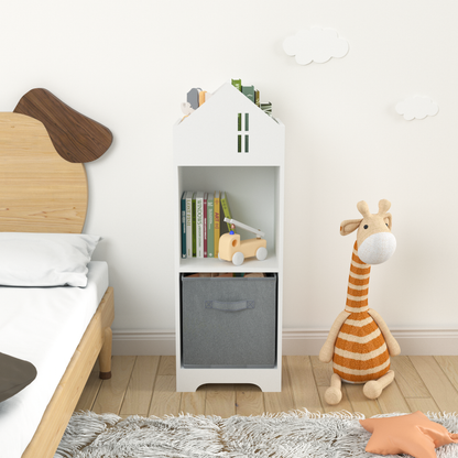 Two-Tier Storage Bookcase – White and Grey Playhouse Edition