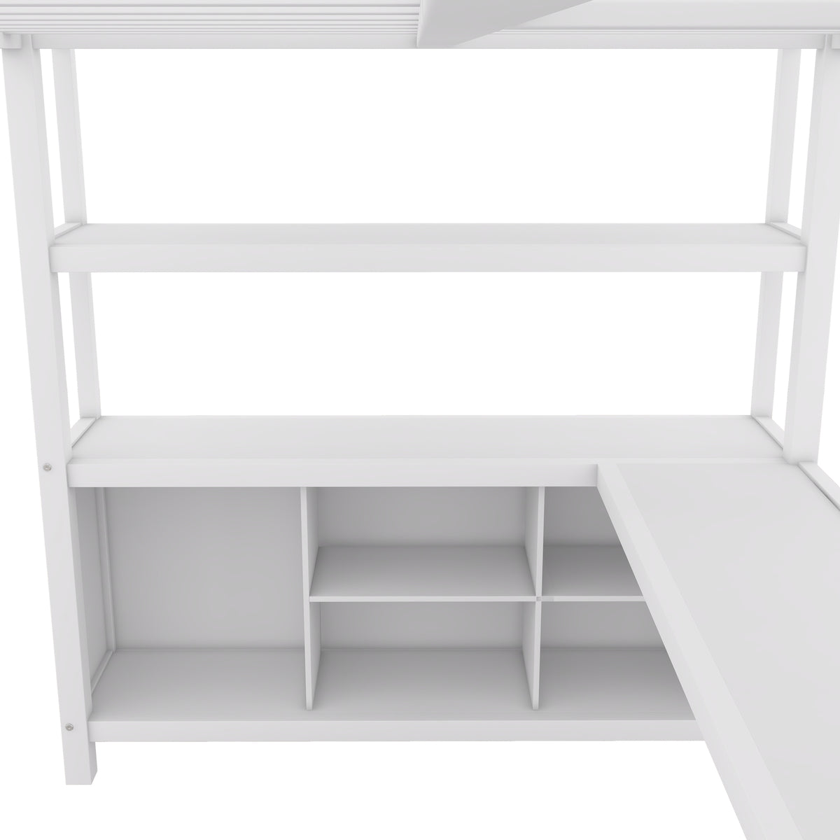 Full Loft Bed with Wardrobe and Shelf White