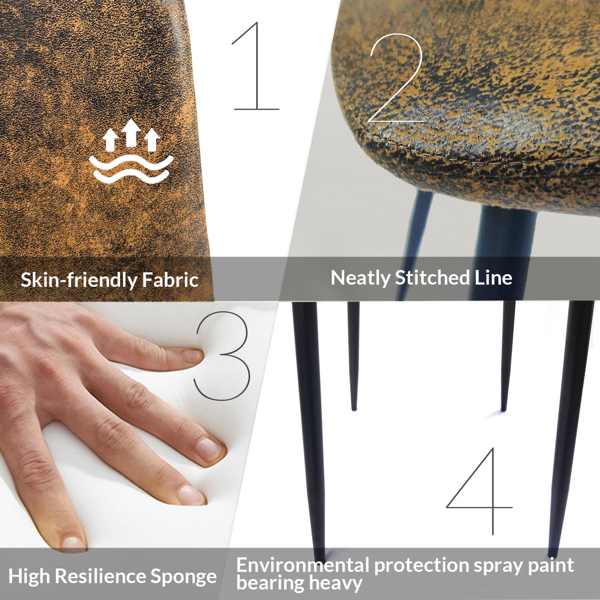Modern Dining Chair Set (4 pcs) – Brown Upholstered Seats