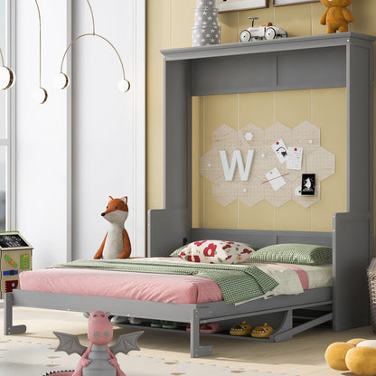 Queen Murphy Bed with Storage Gray