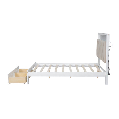Full Platform Bed with LED Headboard White