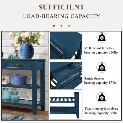 Mid-Century Console Table with Storage Drawers – Navy Blue