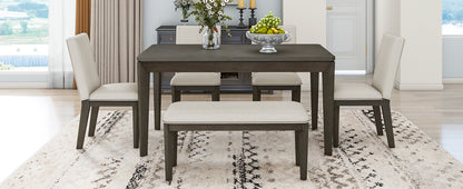6-Piece Farmhouse Dining Set Beige Gray