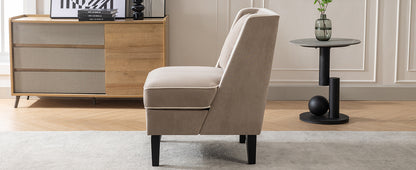 Velvet Wingback Accent Chair – Tan & Cream