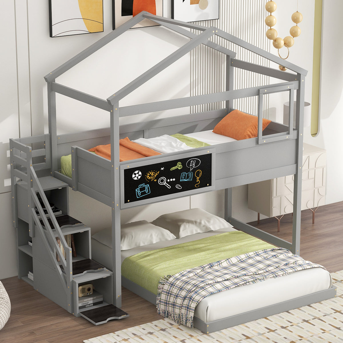 Twin-Full Storage Bunk Bed – Gray