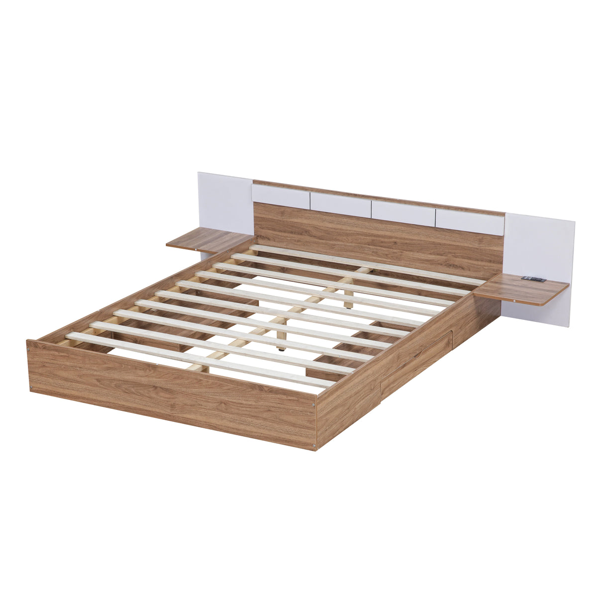 Queen Platform Bed with USB Ports Natural