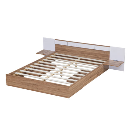 Queen Platform Bed with USB Ports Natural