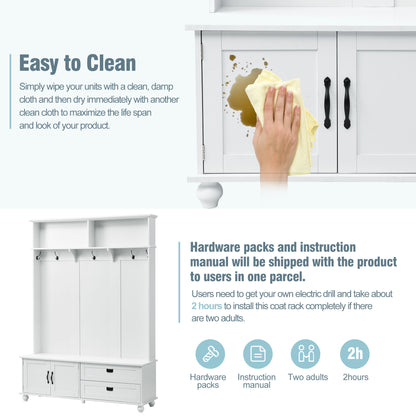Modern Hall Tree with Drawers White