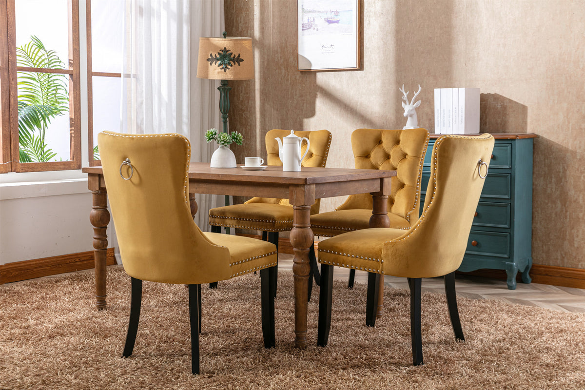 Tufted Velvet Dining Chair Set (2 pcs) – Gold