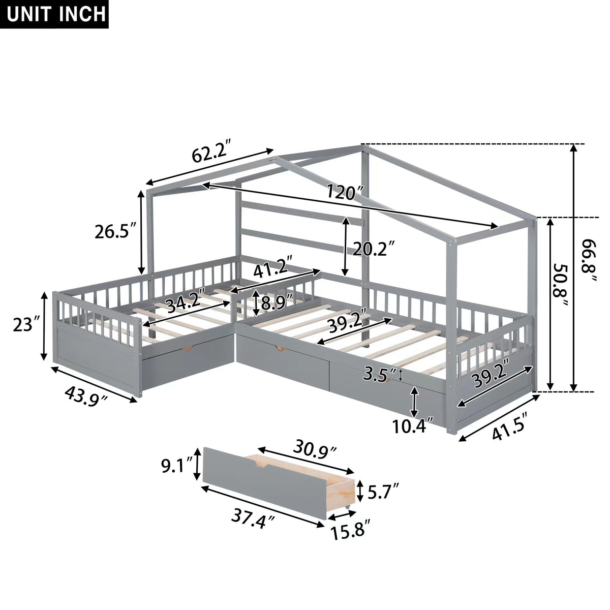 Twin House Bed Gray