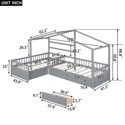 Twin House Bed Gray