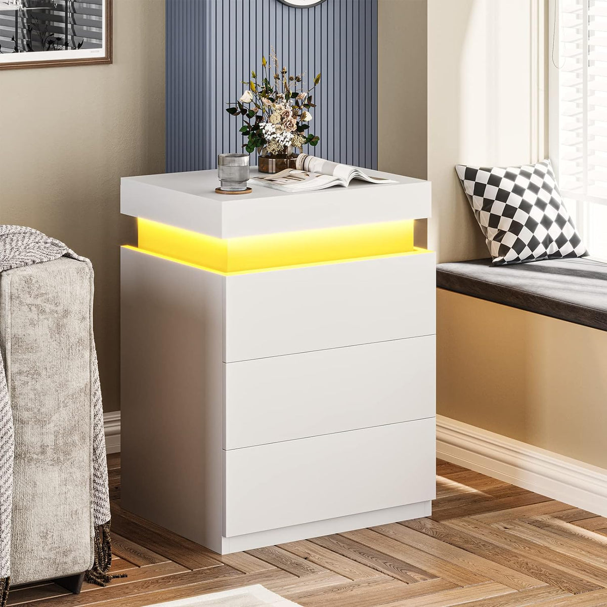 Lumina 3-Drawer LED Nightstand