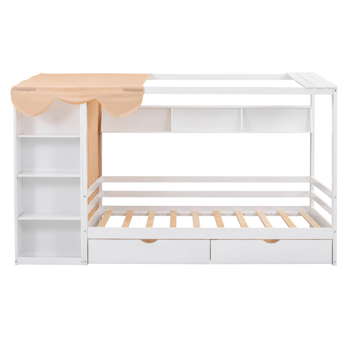 Twin House Bed with Wardrobe White
