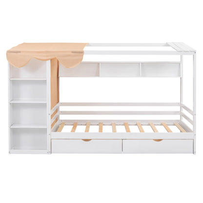 Twin House Bed with Wardrobe White