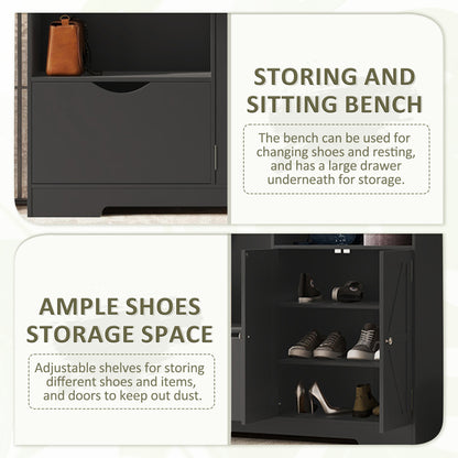 Hall Tree Storage Cabinet Black