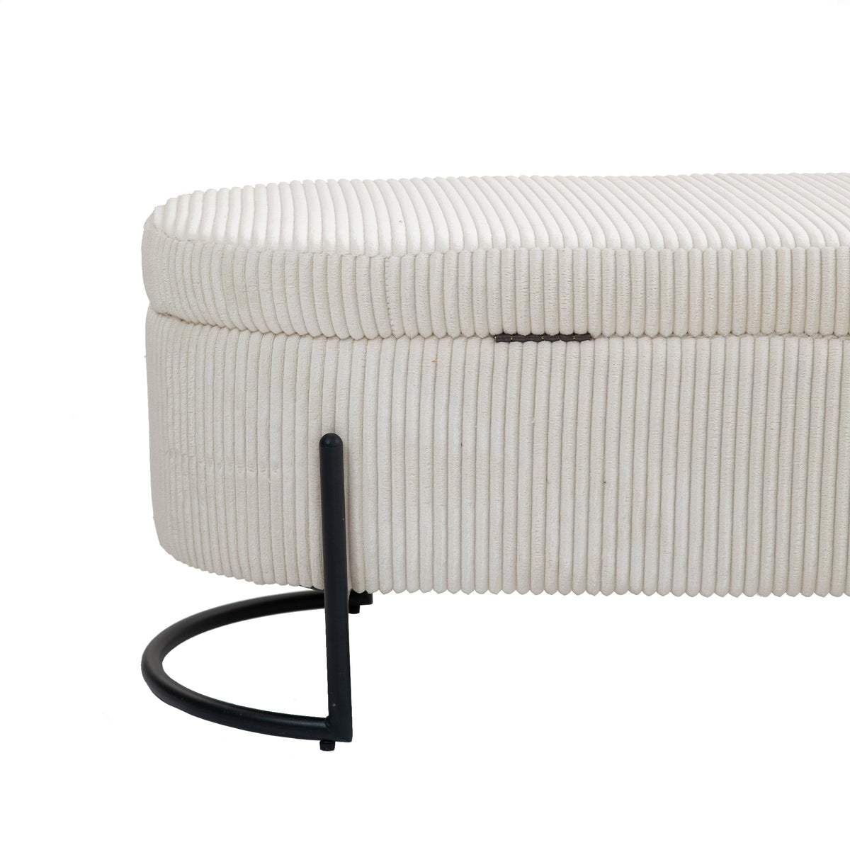 Storage Ottoman Stool – Beige Fabric
